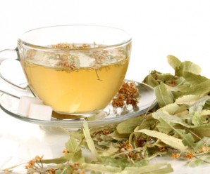 Glass cup of tea with linden isolated on white